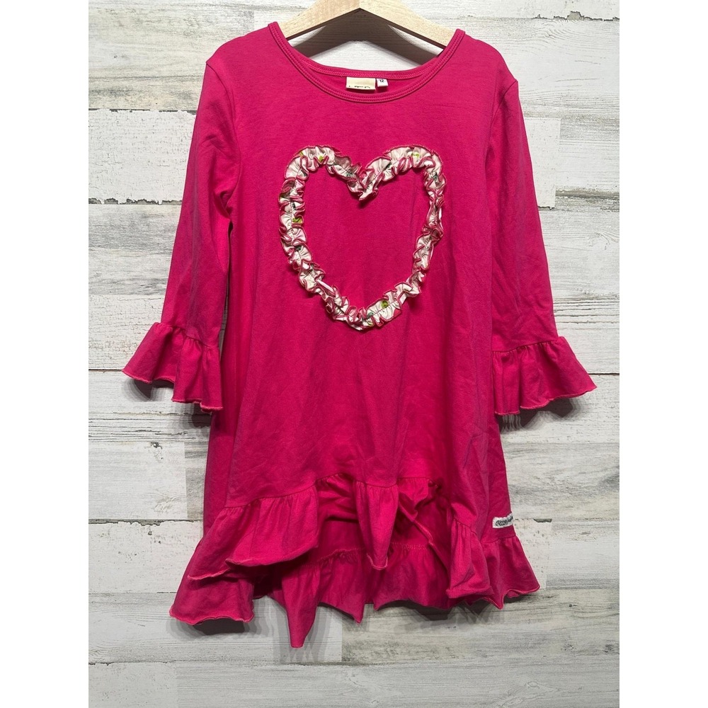 Little Fashionista Boutique Tunic Top Girls 12 Pink Heart Ruffle High Low EUC